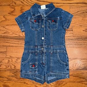Vintage 90s Faded Glory Denim Jean Stretchy Romper Shorts Size 4/5 Girls Toddler